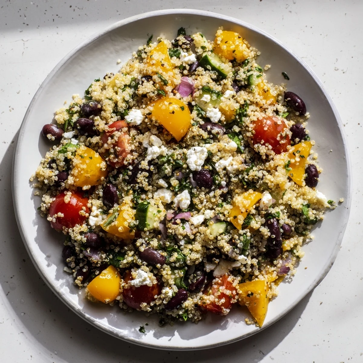 Freshly tossed Poppy-Bright Quinoa and Black Bean Salad, a vibrant vegetarian delight bursting with flavors and textures.