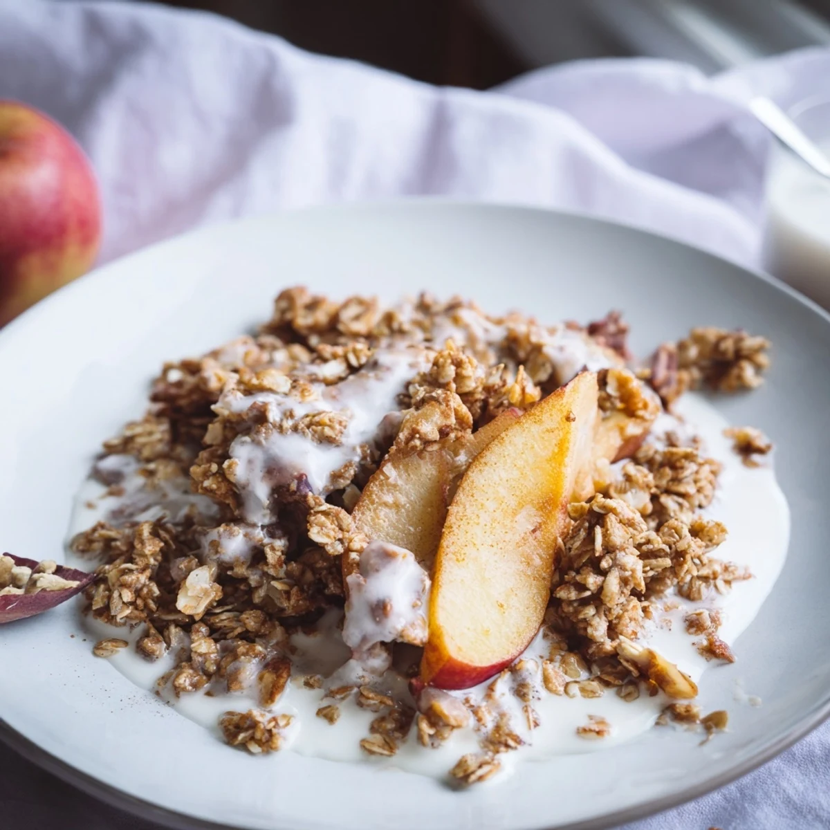Warm Soft Crumb Apple Crisp, golden and bubbly, perfect for spooning up on a chilly night.
