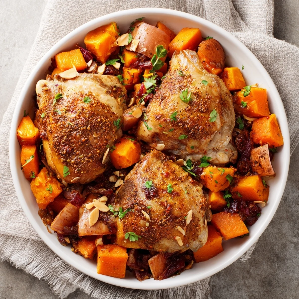 Enjoy the comforting aroma of this hearty Soft Spice Slow-Cooker Chicken and Sweet Potato Tagine for dinner tonight.