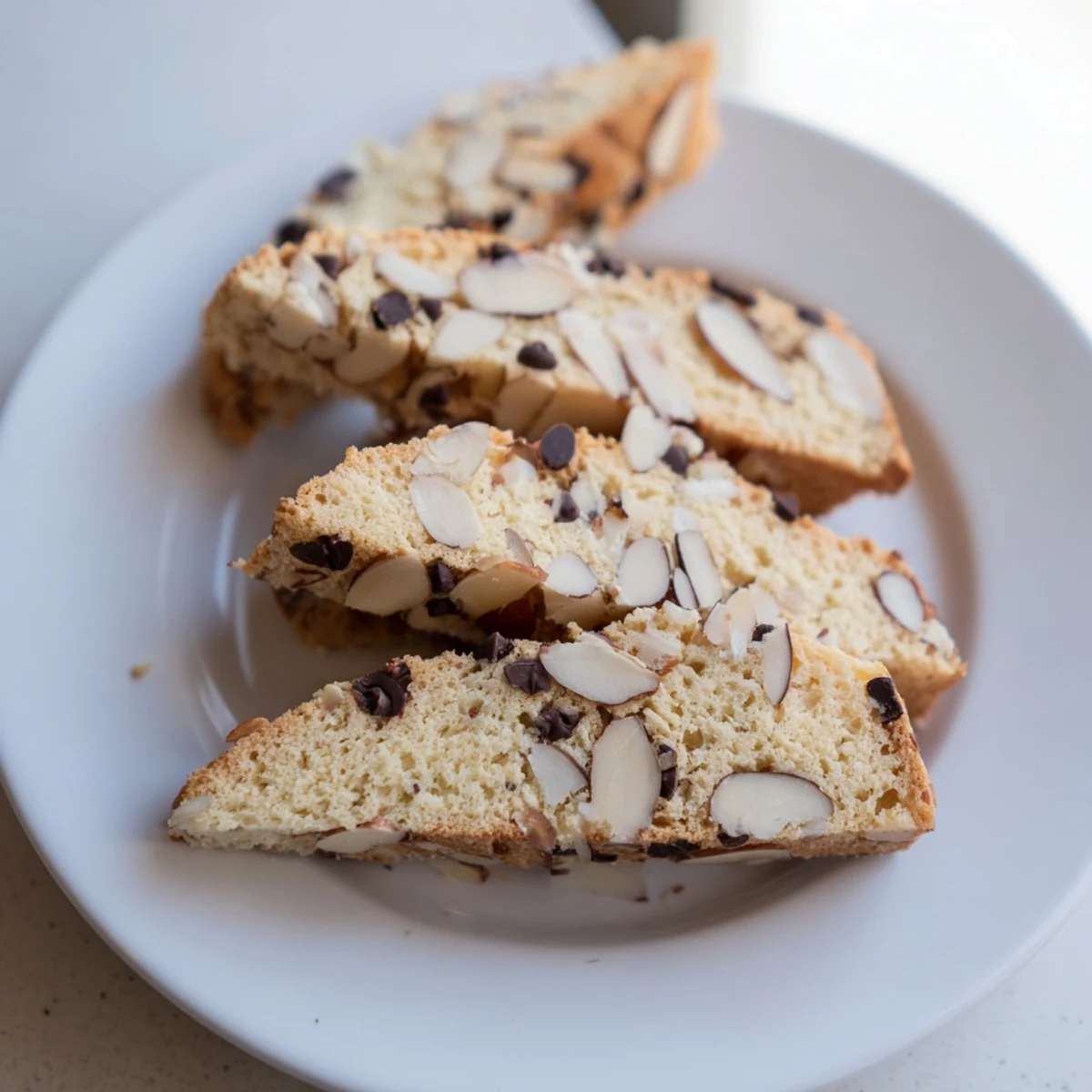 Golden-baked soft sweet almond biscotti, showcasing toasted almonds and lovely, subtle vanilla notes.