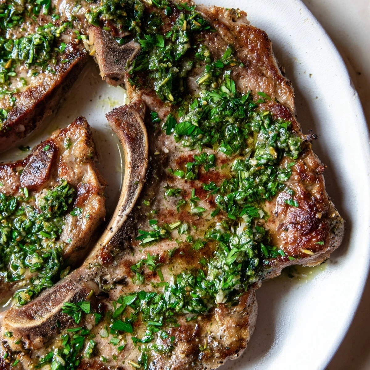 Juicy pan-seared lamb chops with vibrant mint sauce, a quick weeknight Mediterranean dinner.
