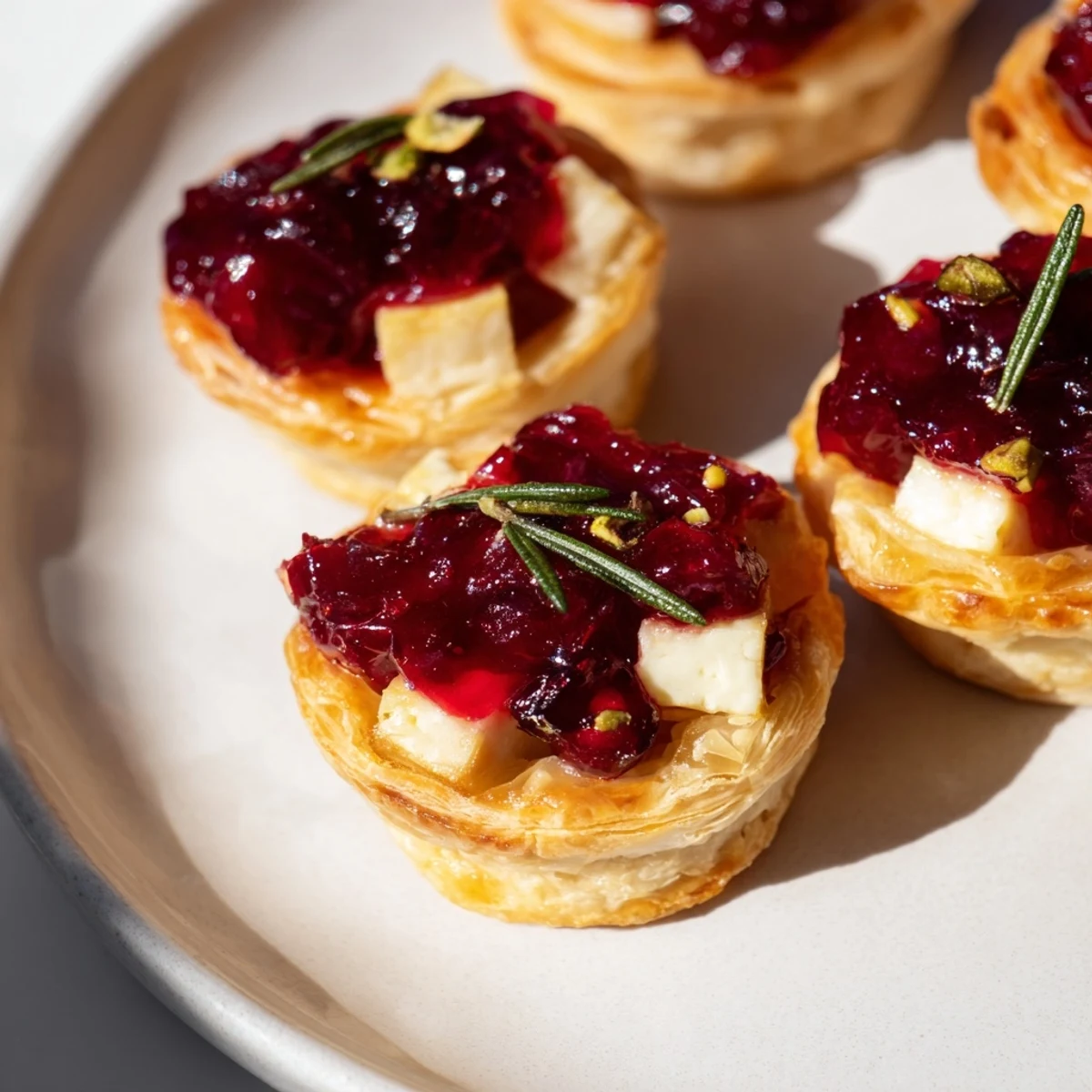 Golden, flaky crusts surround gooey Brie and cranberry filling in these Mini Cranberry Brie Tart Wreath appetizers.