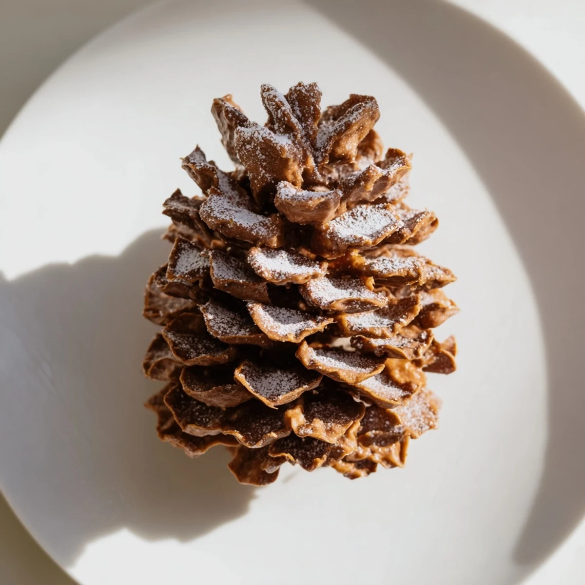 Pinecone-shaped nut butter snacks ready to enjoy, covered in chocolate cereal resembling winter pinecones.