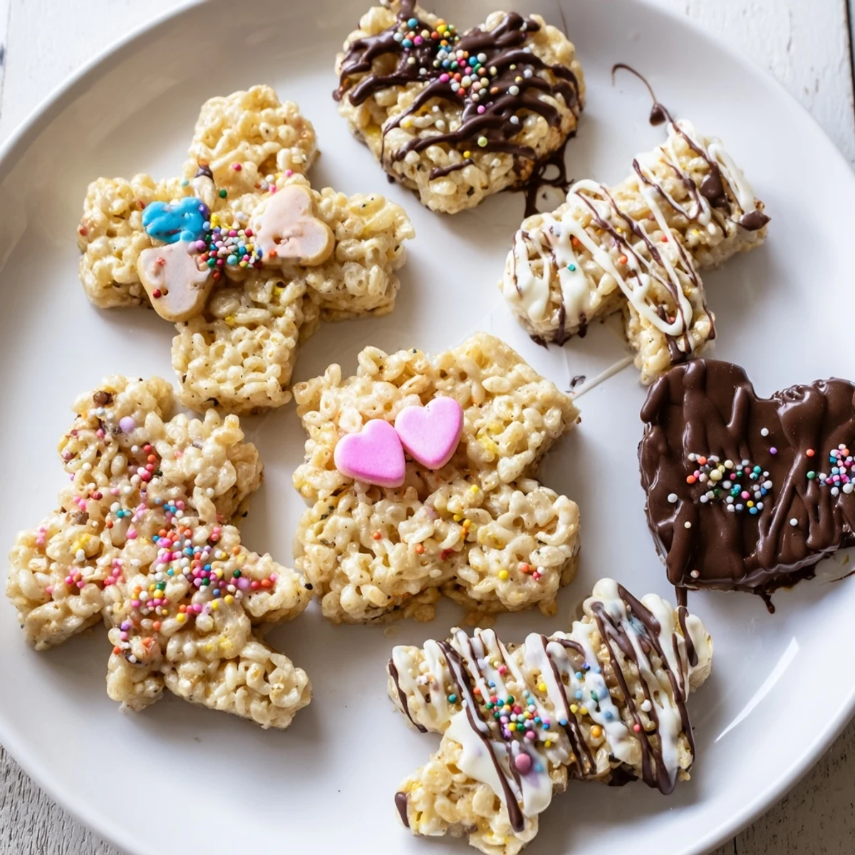 Brightly decorated Cookie Cutter Shaped Rice Krispies Treats, a delicious and fun snack for kids and adults.