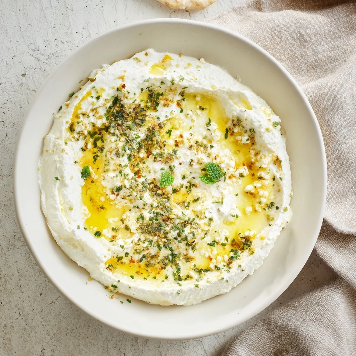 Creamy Angel Wings Whipped Feta Dip, drizzled with honey, alongside fresh herbs and pita chips.