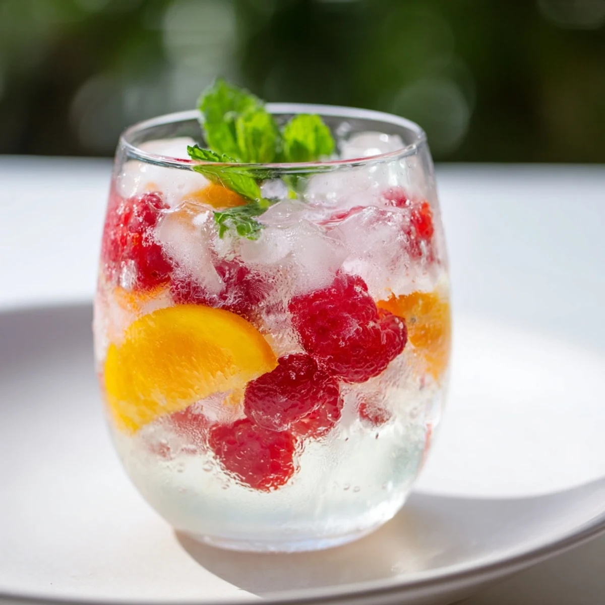 Chilled Sparkling Juice with Raspberries, a beautiful, non-alcoholic drink for celebrations.