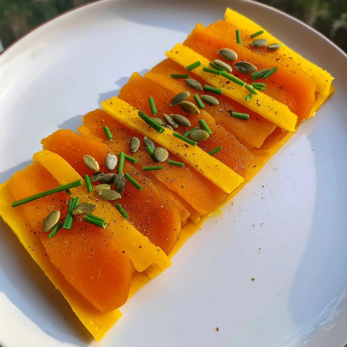 Beautiful Serengeti Sunset appetizer, featuring vibrant apricot and rich, smoky Gouda cheese layers.