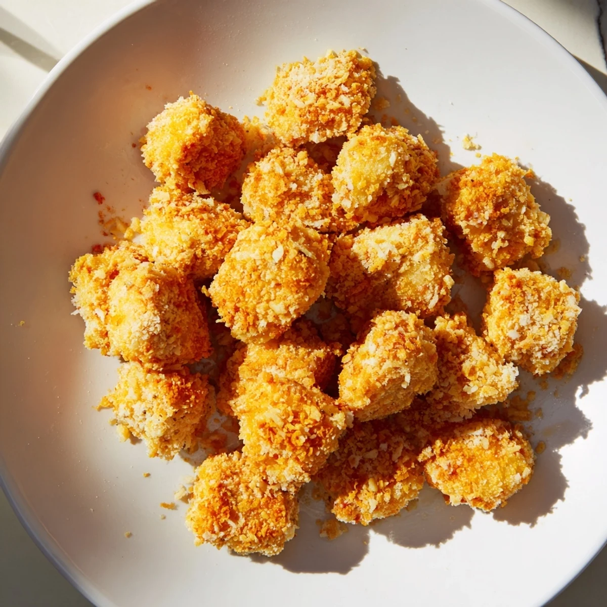 Golden-brown air fryer un-fried chicken nuggets, perfectly crispy and ready for dipping in a sauce.