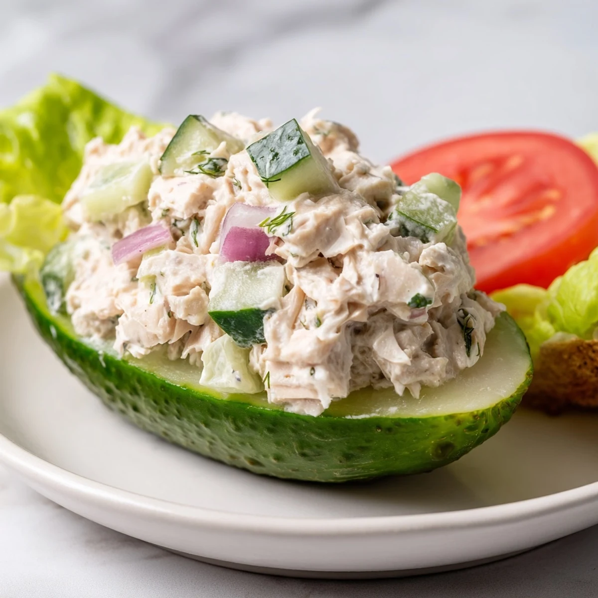 A close-up shot of a juicy Pickle Sandwich with chicken salad, crunchy and flavorful, perfect for lunch.