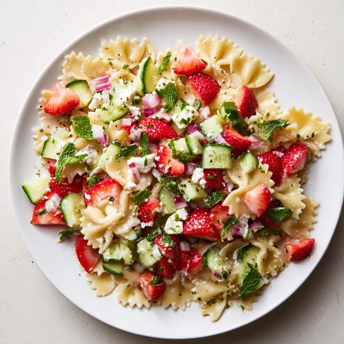Strawberry Feta Pasta: a vibrant summer salad with ripe strawberries, creamy feta, and cool pasta.