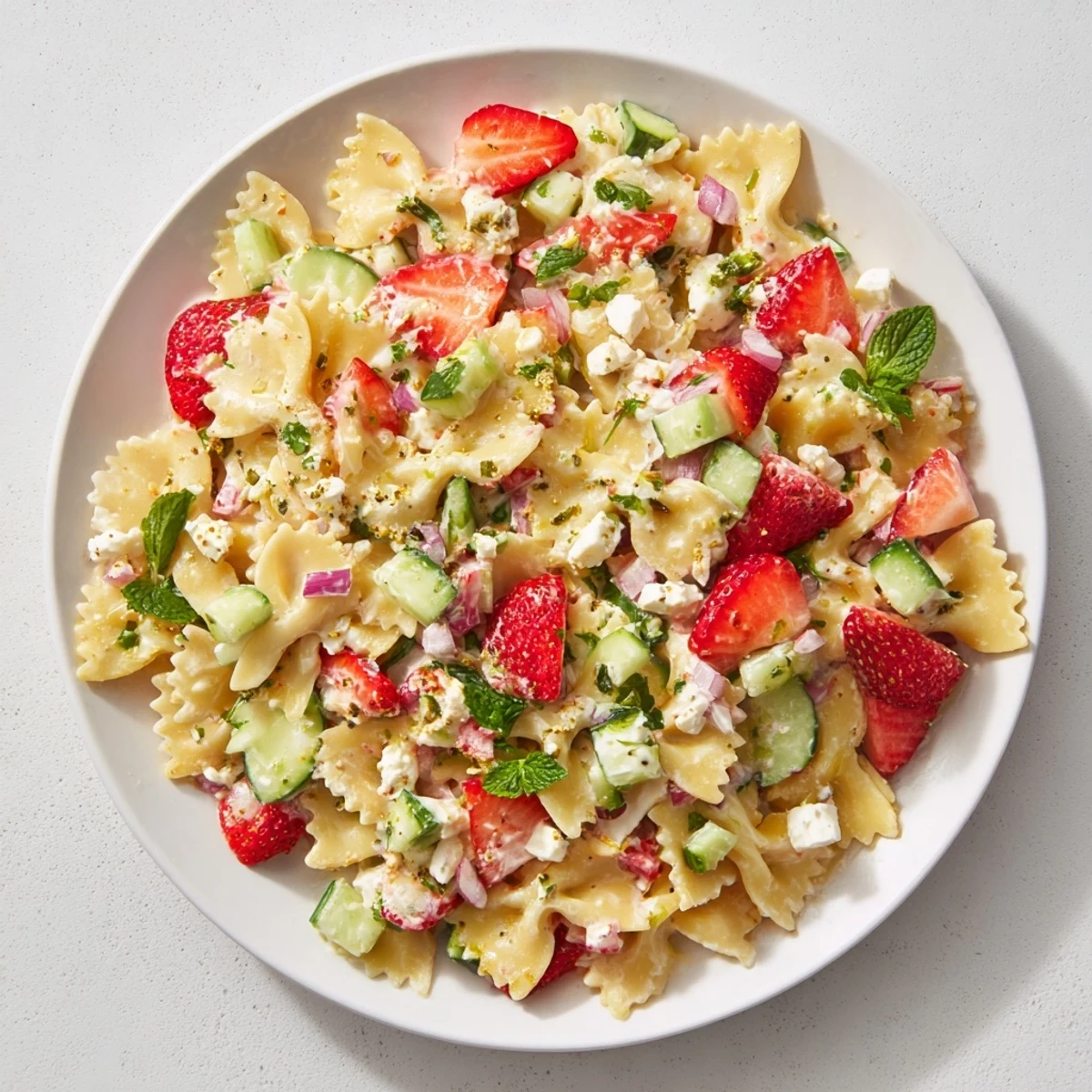 Enjoy this colorful Strawberry Feta Pasta—perfect for a refreshing lunch with sweet and savory flavors.