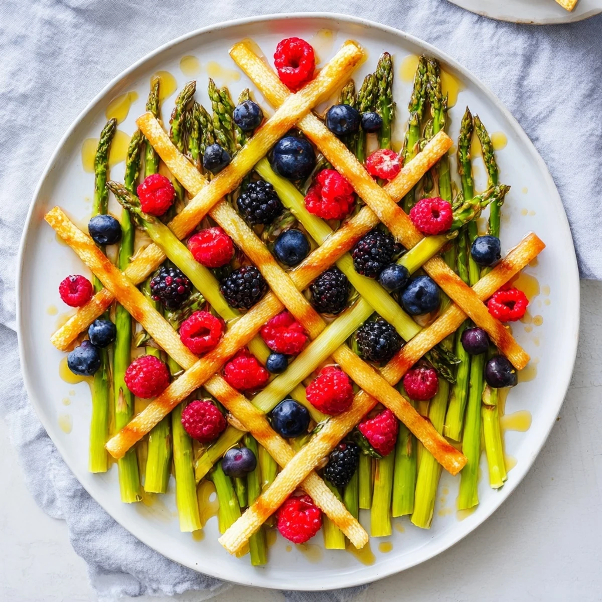 Vibrant overhead shot of a Botanical Lattice appetizer, perfect for a spring party, showcasing fresh fruits.