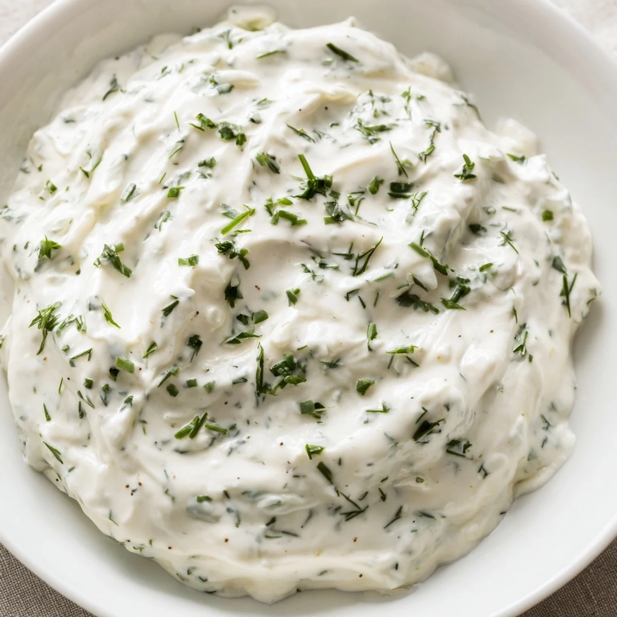 Freshly chopped herbs visible in the thick, creamy Greek Yogurt Ranch Dip, ready to serve with dippers.