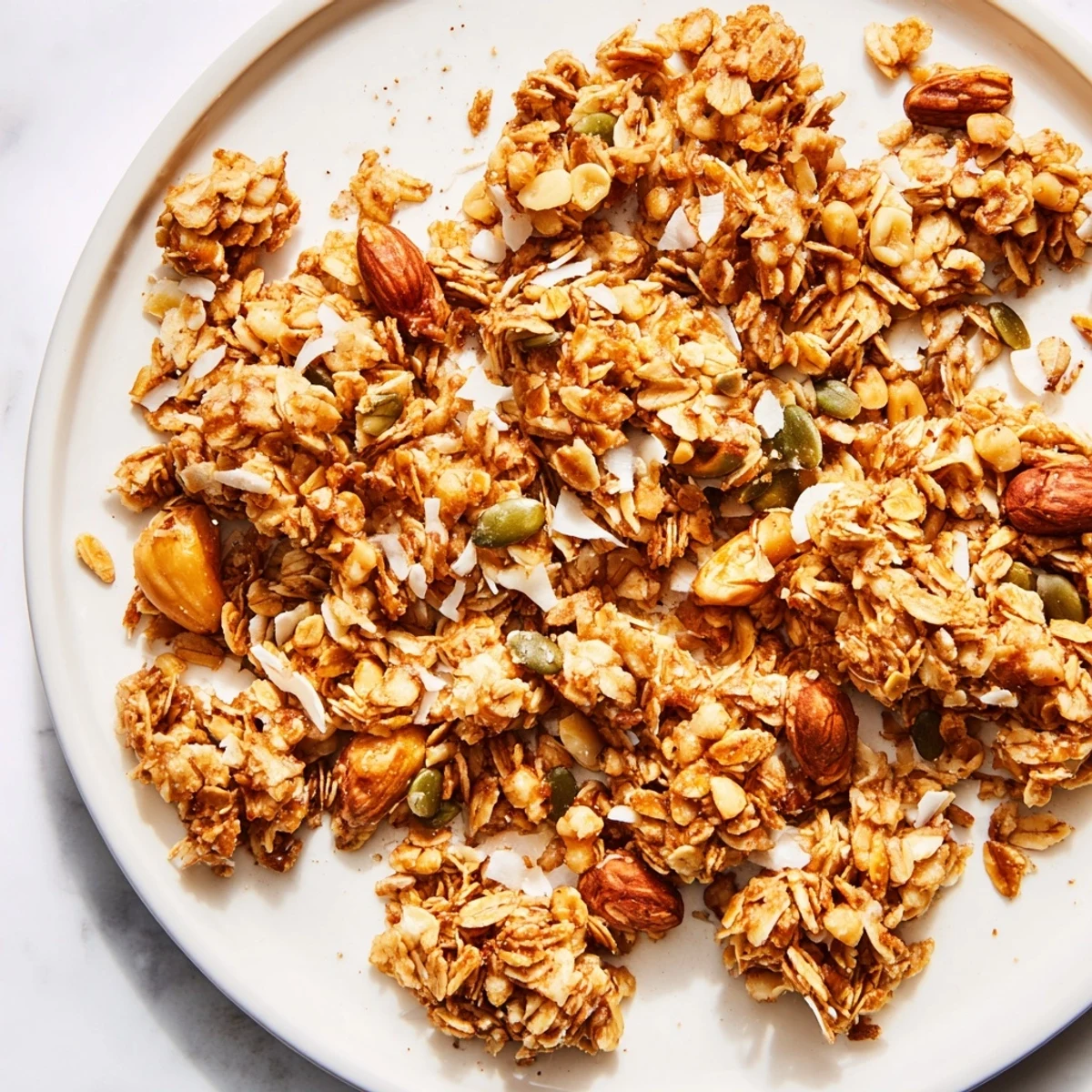 Golden-brown Honey Nut Granola Clusters, baked to crisp perfection, ready for a healthy breakfast.