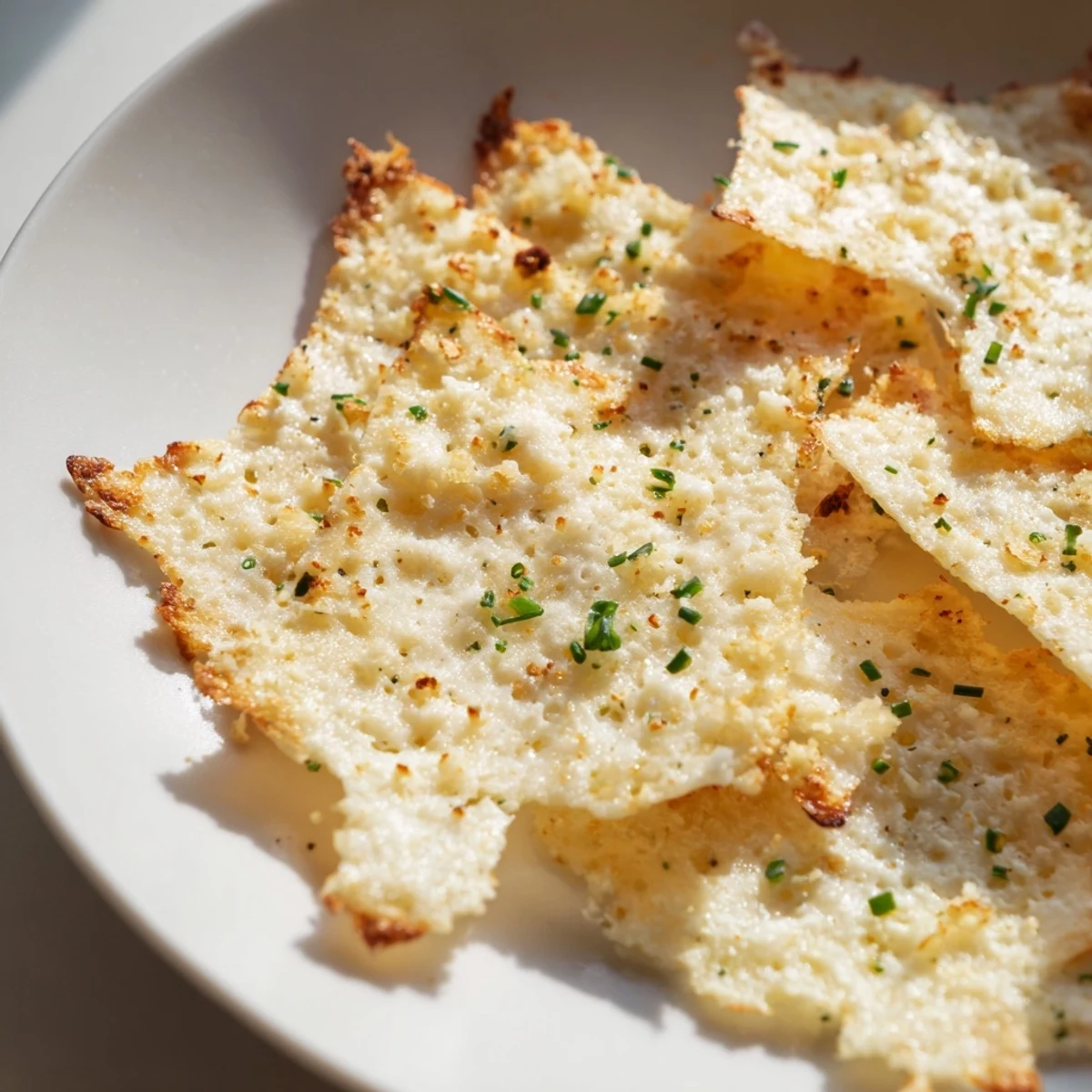 Golden, crispy Cottage Cheese Chips ready to eat, served with a flavorful creamy dip for snacking.
