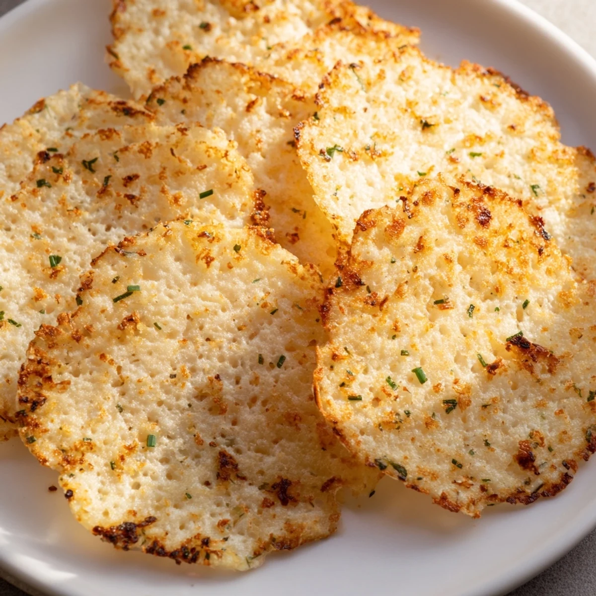 Close-up of baked Cottage Cheese Chips, highlighting their golden edges and delicious, healthy appearance.