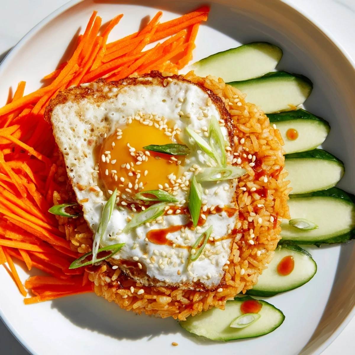 Imagine this Egg Rice Bowl: a satisfying vegetarian meal with a crispy rice base and flavorful garnishes.