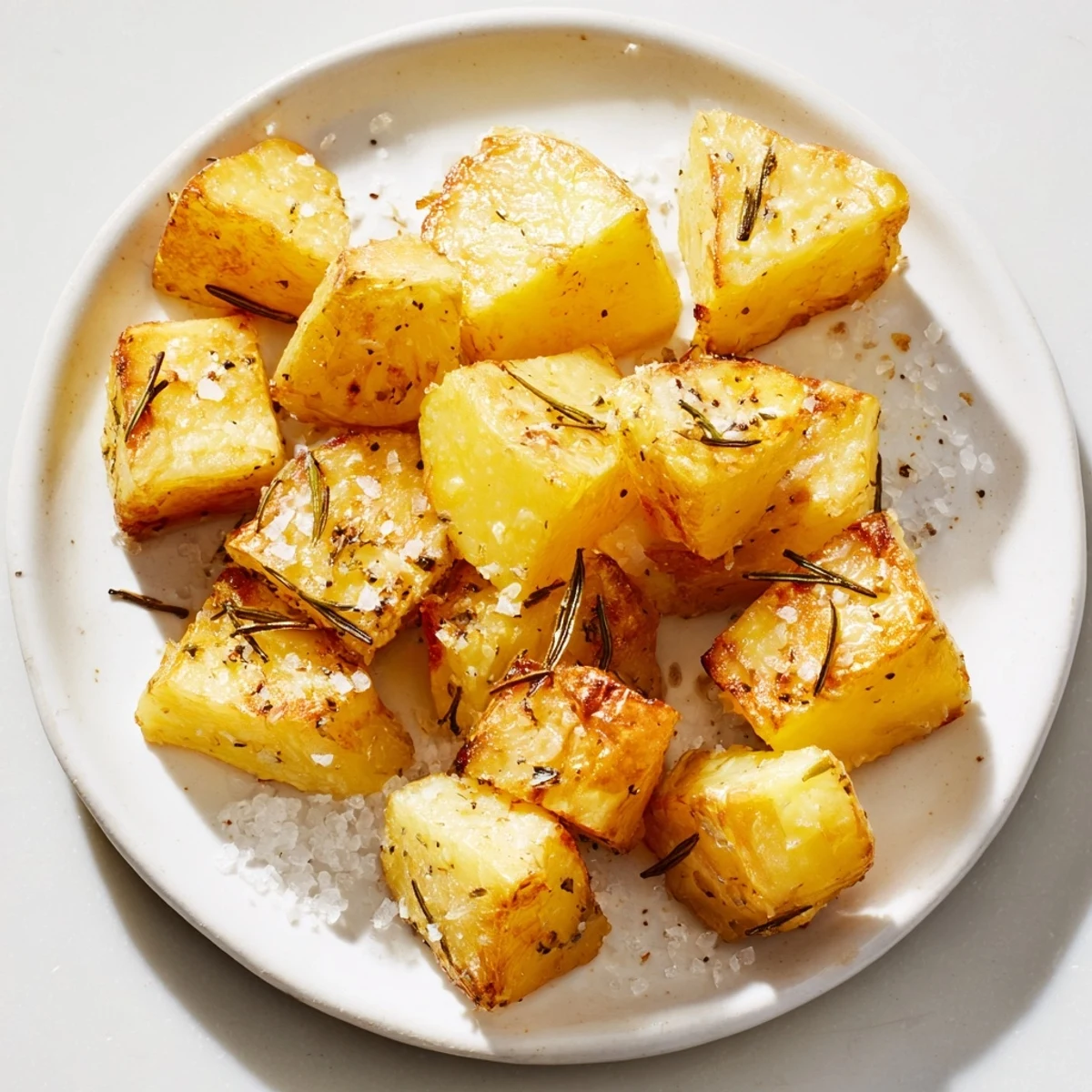 Golden brown beef tallow roasted potatoes, crispy, savory bites ready to be enjoyed.