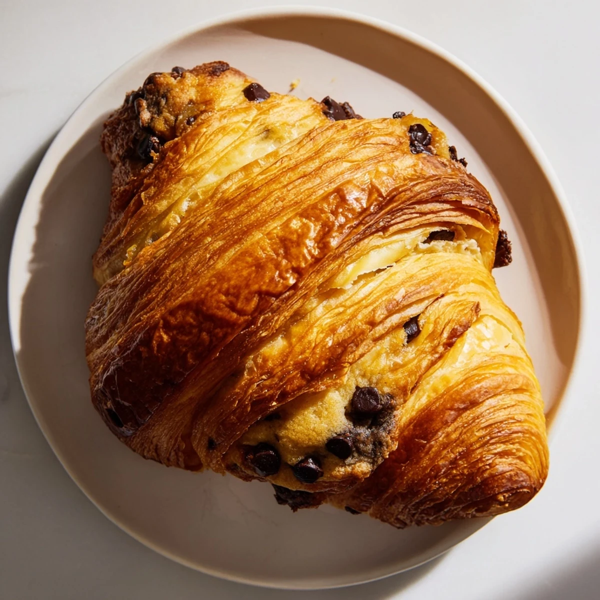 Warm, golden-brown crookies, a delightful blend of croissant and chocolate chip cookie flavors.