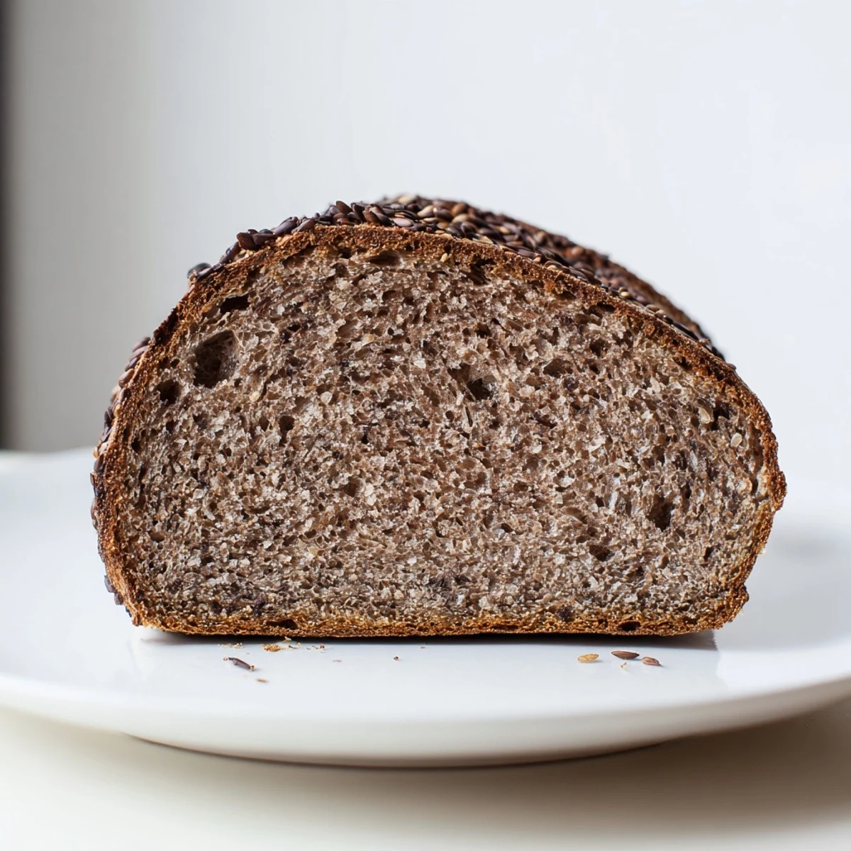 A rustic, dark Estonian Leib sourdough loaf, crusty and speckled with aromatic caraway seeds.