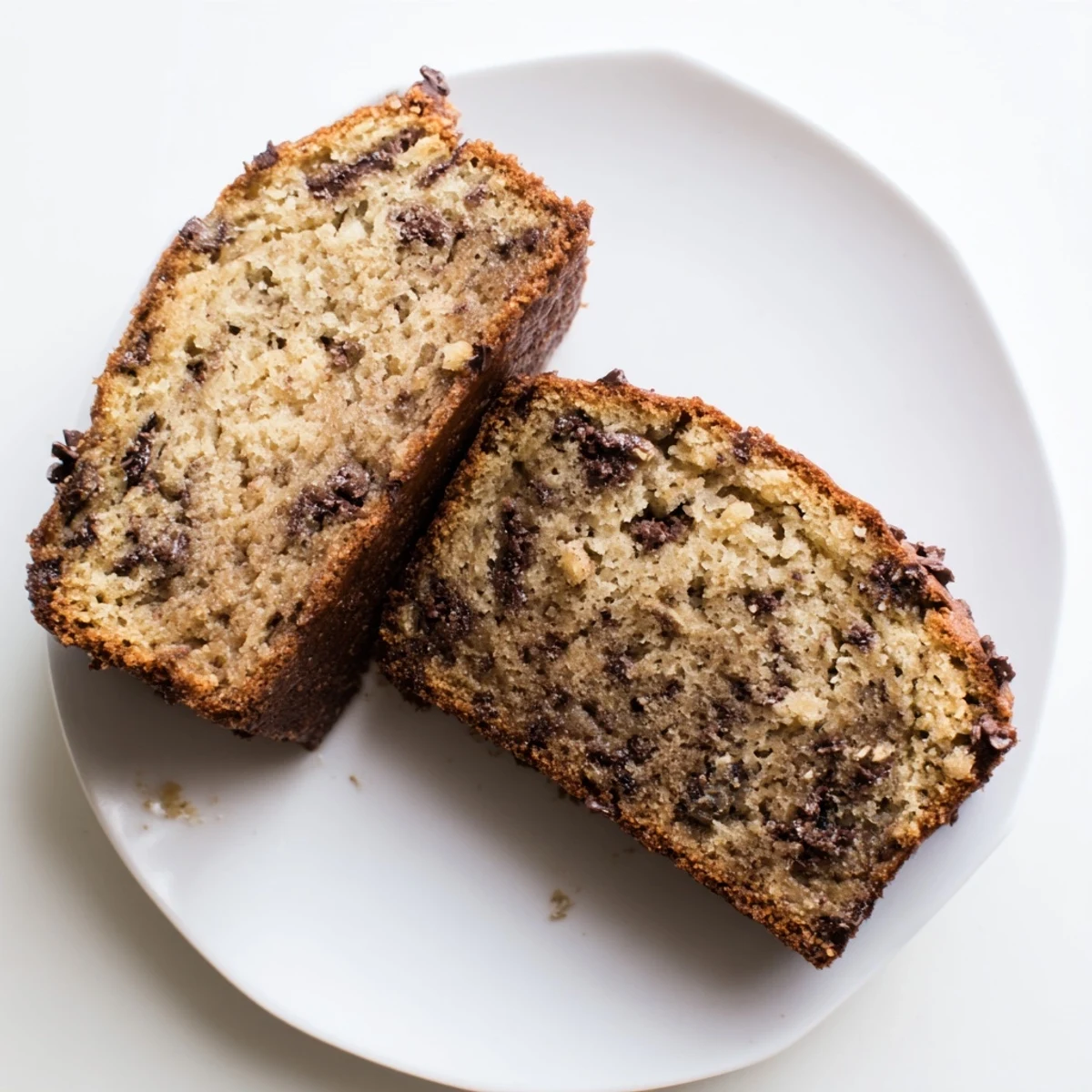 Freshly baked banana bread loaf, sliced to show tender crumb and optional nuts, perfect for an easy afternoon snack.