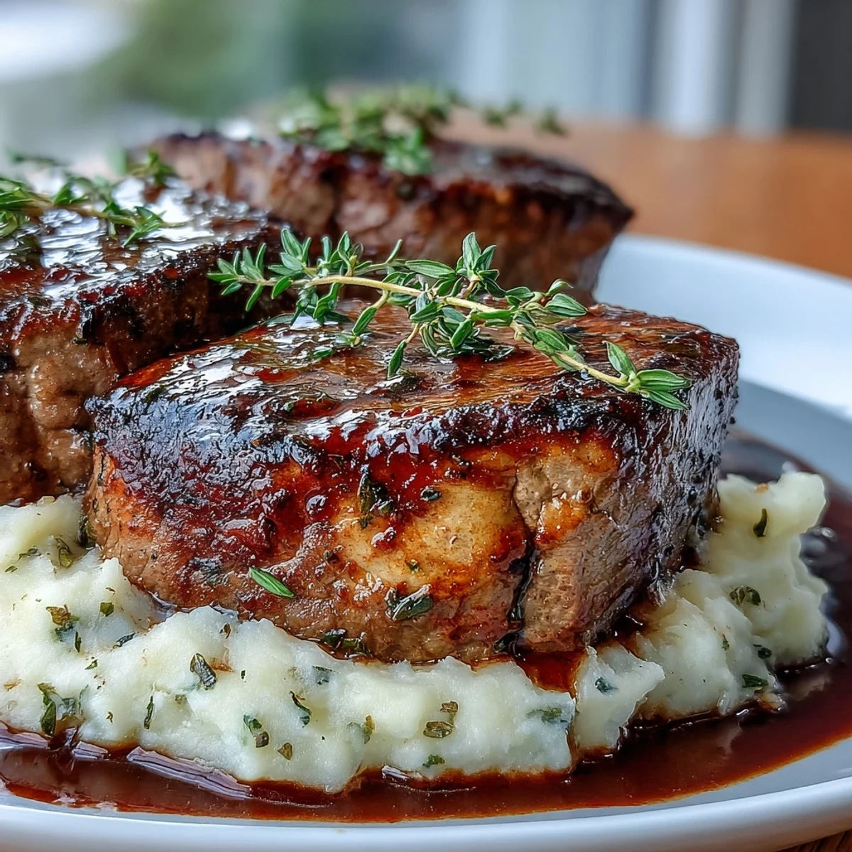 Sizzling Venison Steaks with Caraway Crushed Swede fresh from the skillet, steam rising from the mash.
