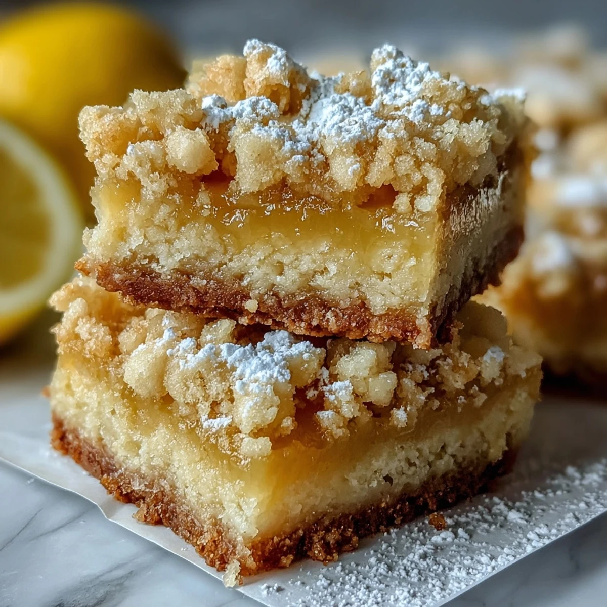 Homemade Lemon Crumb Bars with a bright, tangy lemon filling and golden buttery crumb topping.