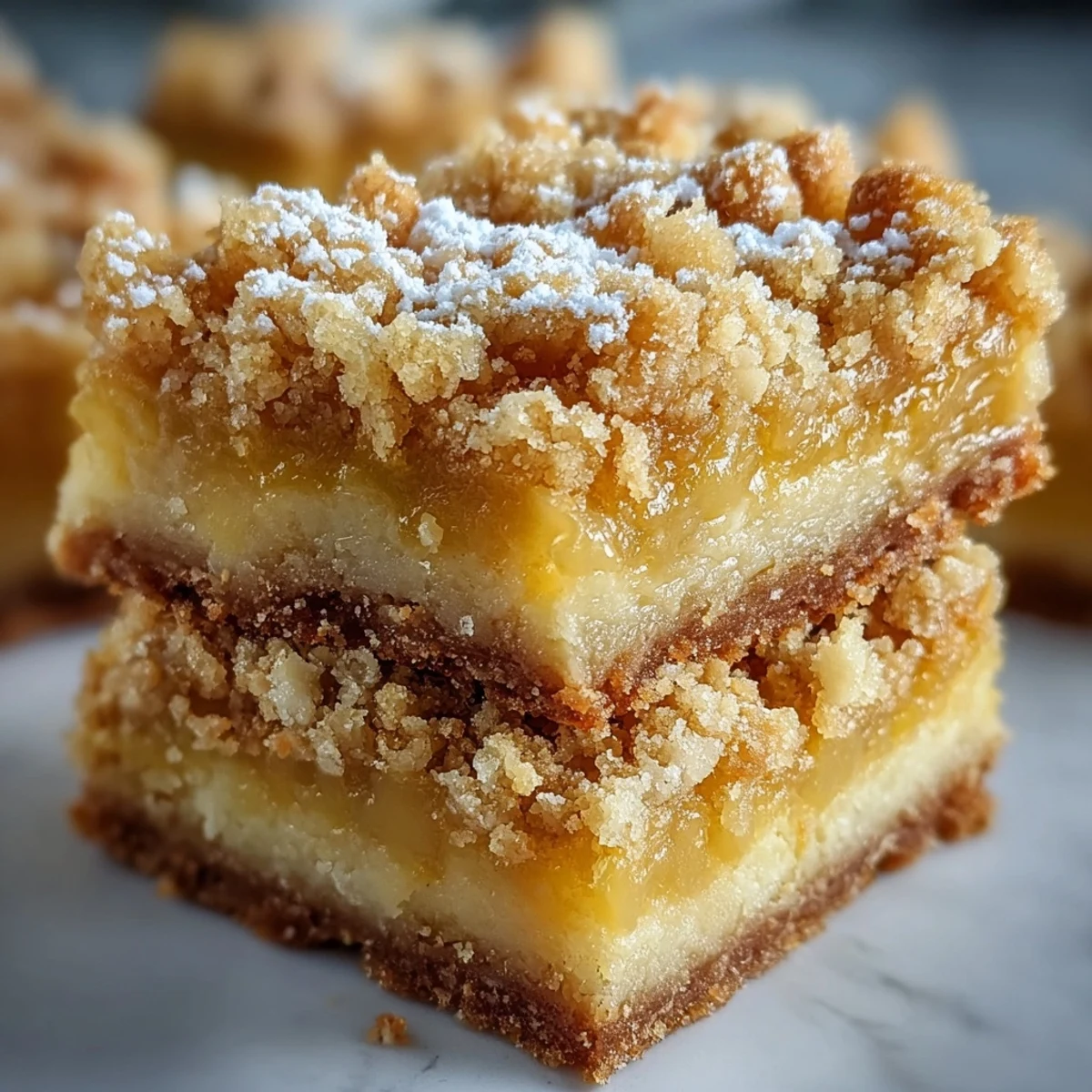 Warm Homemade Lemon Crumb Bars cooling on a rack, buttery crumbs and citrusy filling visible.