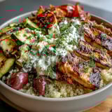 Drizzled with creamy tzatziki and topped with feta and olives, perfect for dinner.