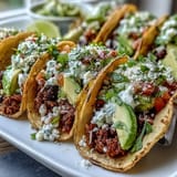 Build-your-own taco bar featuring seasoned chicken, beef, and beans with fresh toppings.  