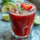 Vibrant strawberry agua fresca blending ripe strawberries, zesty lime juice, and chilled water for a cooling drink.