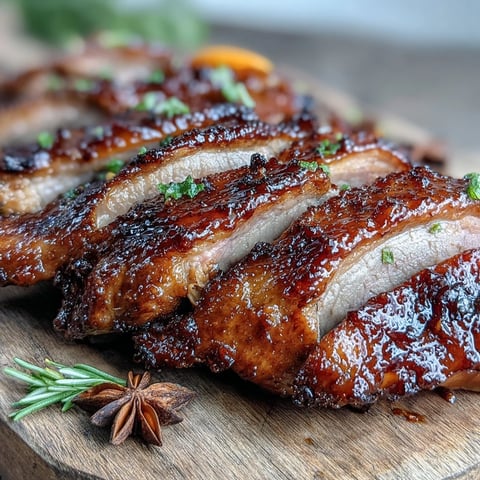 Golden-brown Five-Spice Roast Ducks glistening with glaze, served with orange slices and star anise on a festive platter.