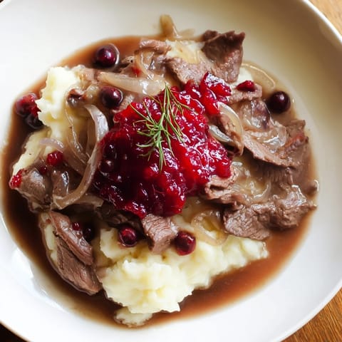 Slow-cooked Finnish Reindeer Stew featuring savory meat in a rich, flavorful broth, ready to enjoy.