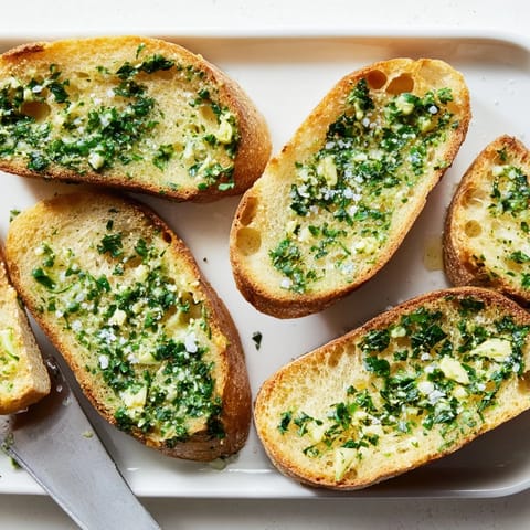 Warm Herb Butter Toast on a rustic plate, the crusty bread edges crisped, topped with a generous spread of aromatic garlic herb butter.  