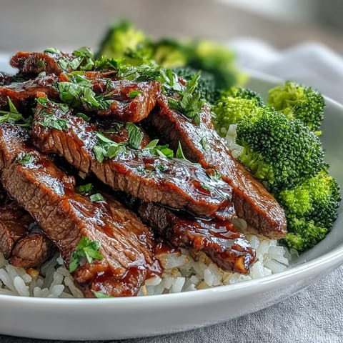 A hearty Beef and Broccoli Bowl garnished with fresh green onions and sesame seeds, ready to enjoy with chopsticks on a cozy dinner table.