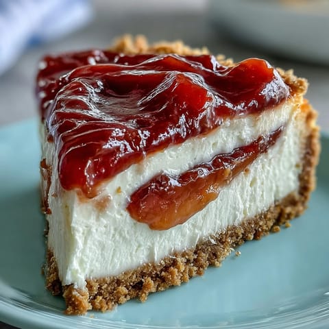 Easy Guava Swirl Cheesecake topped with lime zest, sliced and served on dessert plates.