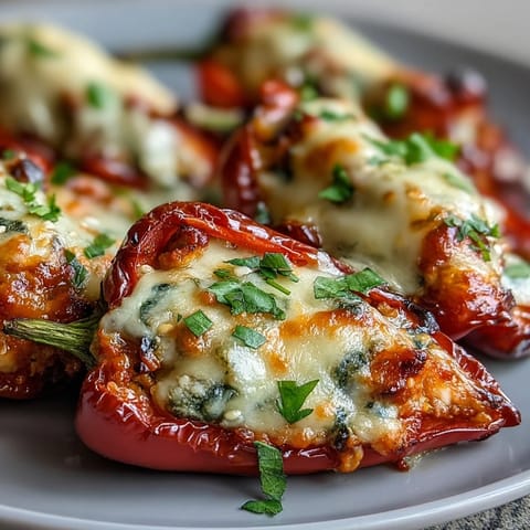 Colorful mini sweet peppers are filled with seasoned ground turkey and topped with gooey melted cheese.