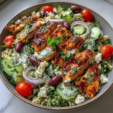 Mediterranean Pearl Couscous Chicken Bowls