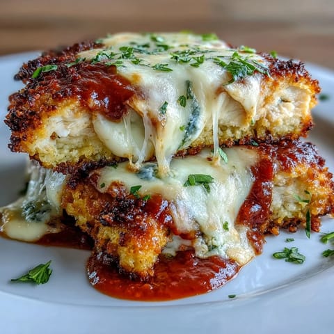 Golden-baked chicken breasts coated in almond flour and Parmesan, topped with sugar-free marinara and melted mozzarella for a low-carb Italian favorite.