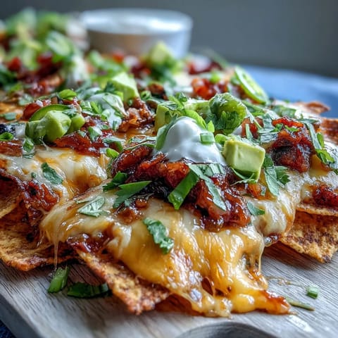 A colorful summer party nacho board with crispy tortilla chips, melted cheese, and vibrant strawberry salsa, perfect for sharing.