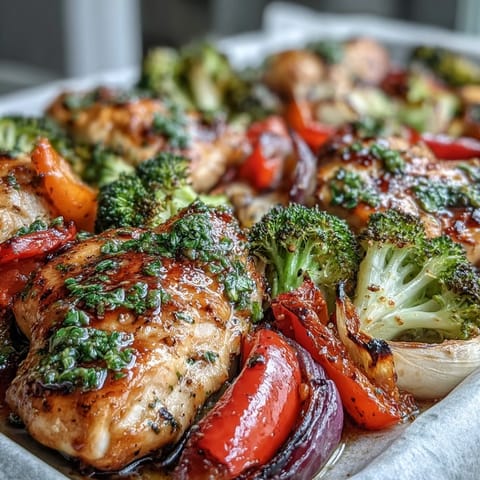 Healthy 5-Ingredient Sheet Pan Chicken and Veggies with tender chicken and colorful roasted vegetables, perfect for a quick weeknight dinner.  