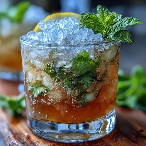 A refreshing Kentucky Derby Mini Mint Julep Mocktail served in a silver julep cup with crushed ice, mint sprigs, and a lemon slice.