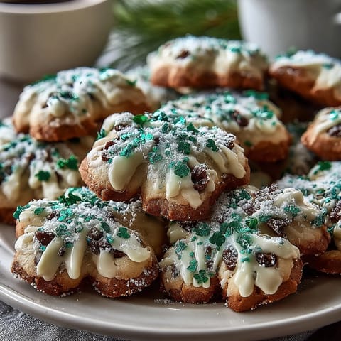 St. Patrick's Day sugar cookies with vibrant green and gold buttercream outlines, decorated with festive shamrock shapes.