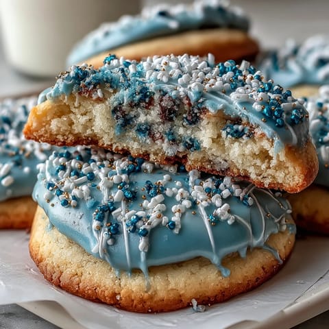 Pure Vanilla Cookie Run Kingdom sugar cookies with royal icing, decorated in blue and white for a whimsical, themed dessert display.