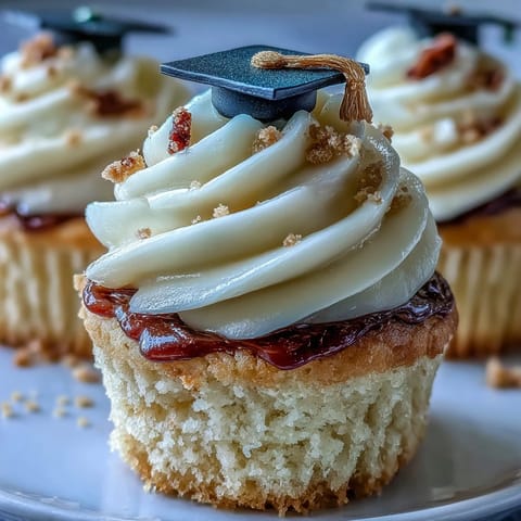 Festive vanilla cupcakes with black and gold fondant graduation caps, perfect for celebrating academic milestones.
