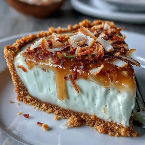1. Coconut lime tart with graham cracker crust, a creamy tropical dessert topped with whipped cream and toasted coconut.  