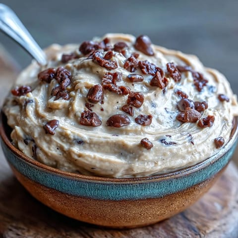 Creamy Fiber-Packed Chickpea Cookie Dough Dip, studded with chocolate chips, ready for dipping.
