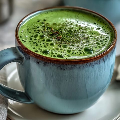 A naturally colored Matcha Oat Milk Latte, smooth, delicious, and easy to make.