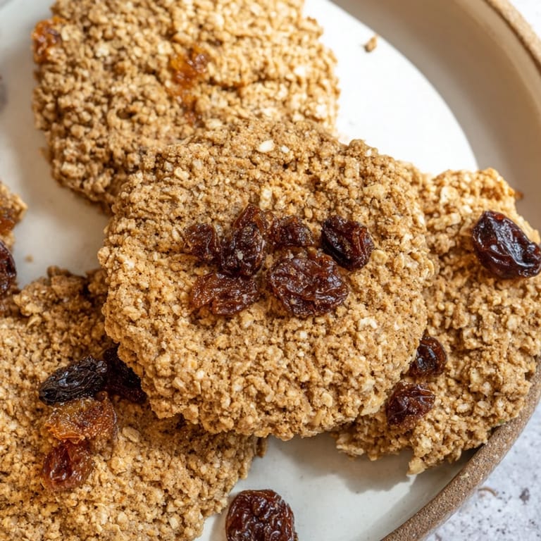 Warm, freshly baked oatmeal raisin cookies, boasting plump raisins and a delightful, sweet aroma.