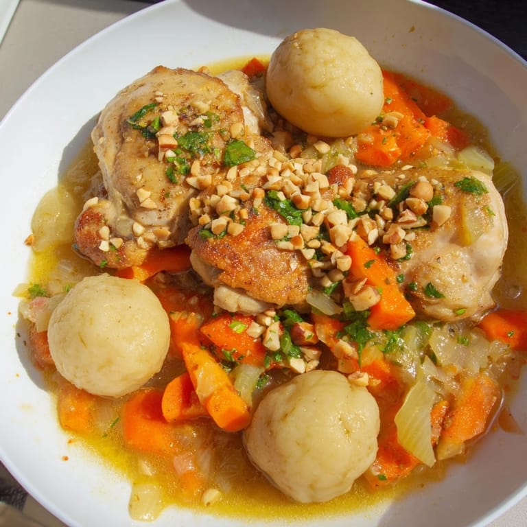 Imagine seeing a steaming bowl of comforting Nut-Warm Homestyle Chicken and Dumplings, ready to enjoy.